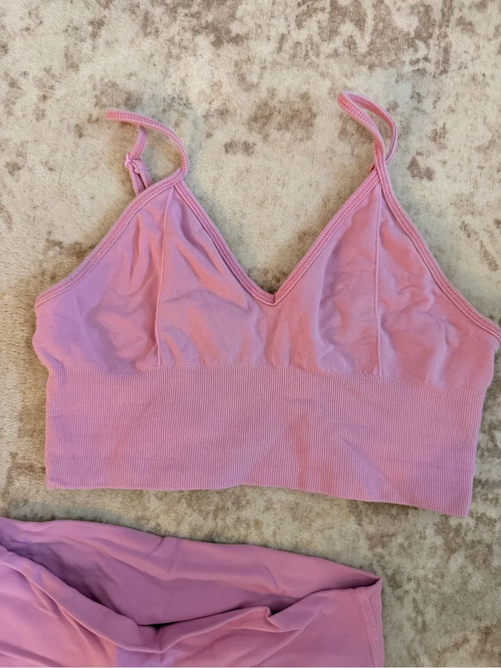 ALO Yoga Pink High-Rise Leggings (S) with Matching Crop Top (M)